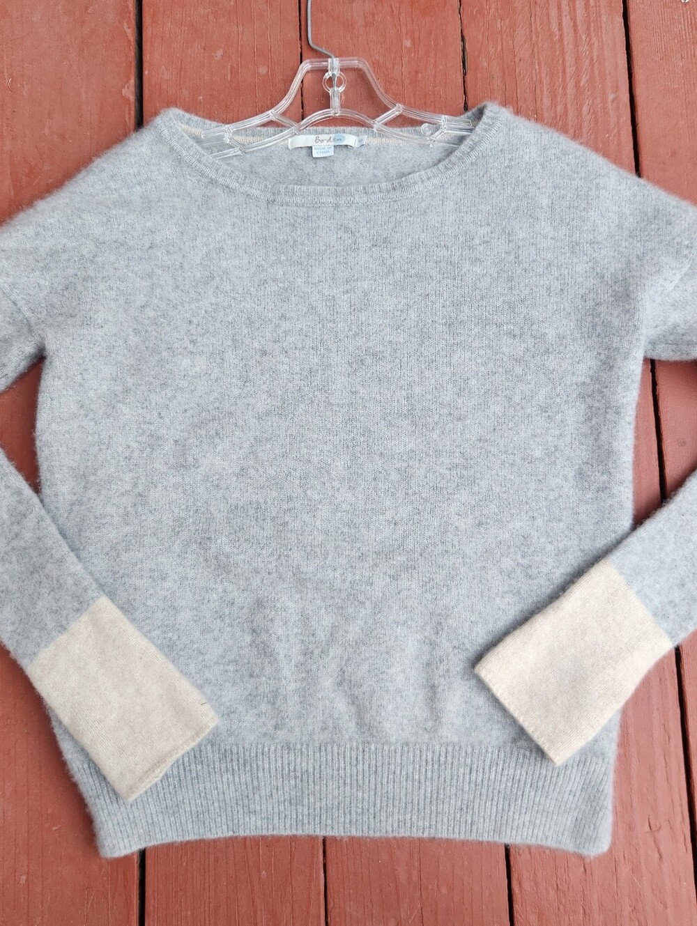 BODEN Women's Sweater Small Gray Cream Colorblock 100% Cashmere Soft Cozy